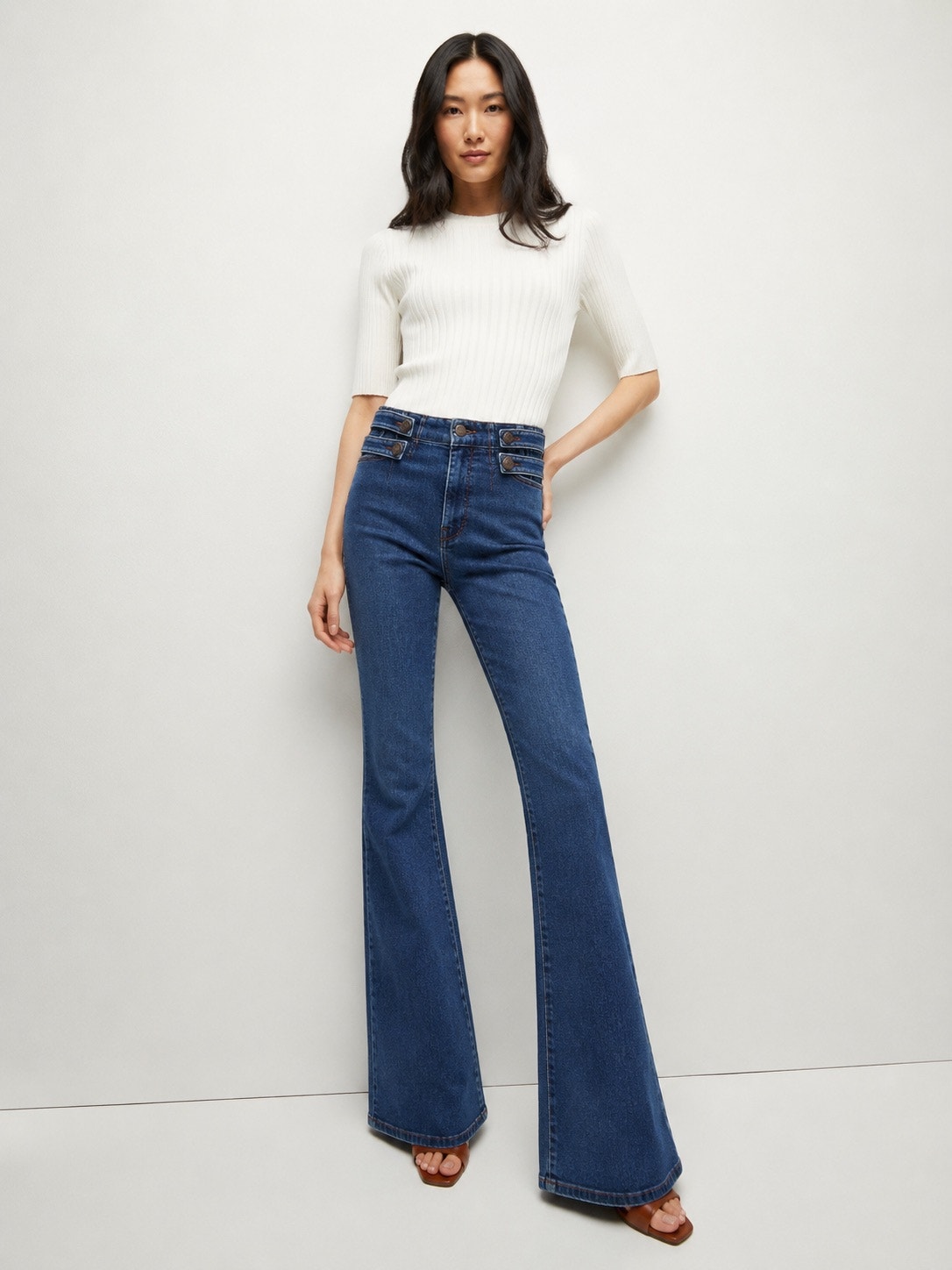 Veronica Beard Beverly Skinny Flare High Rise Jeans Washed Oxford Size 27 Retro